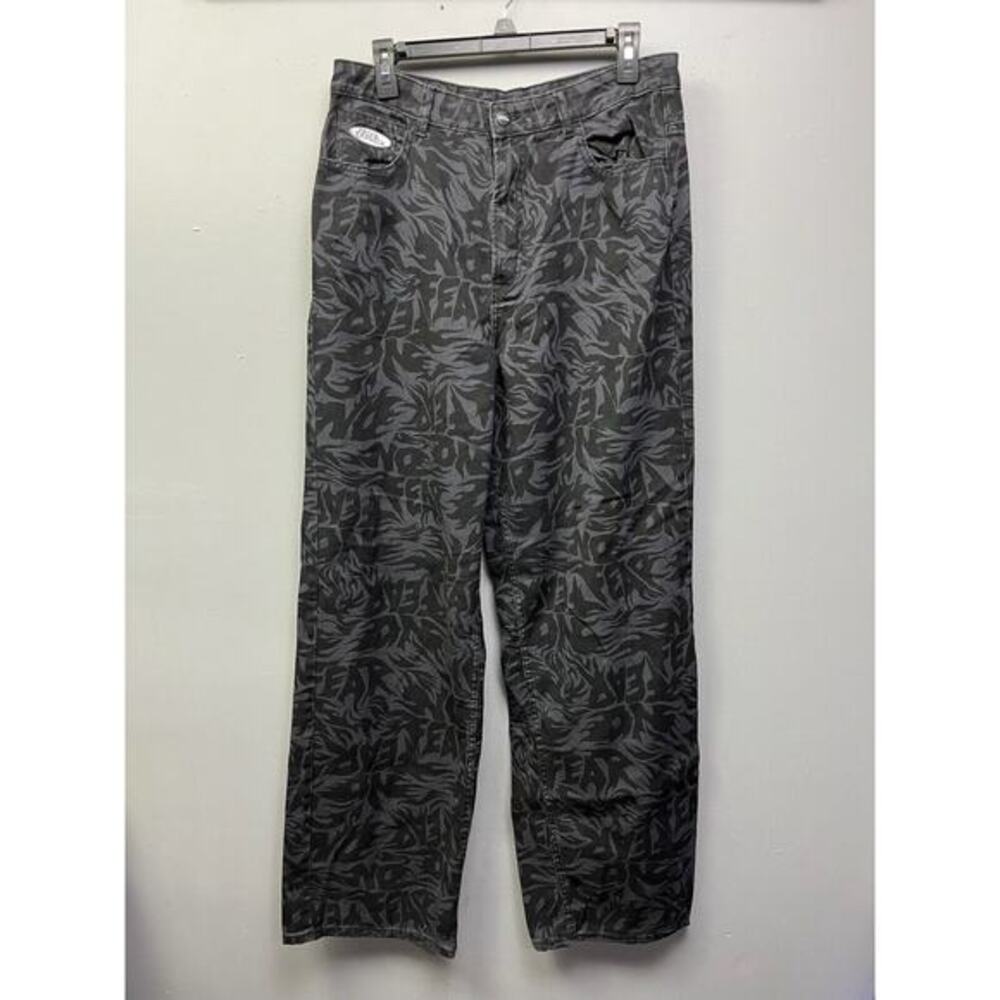 No Fear x H&M Jeans Womens Size 10 Gray Wide Leg All Over Print Denim Y2K Street